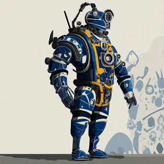 Chromapulp style, Midjourney V6.1: concept art character design of retropunk steam knight