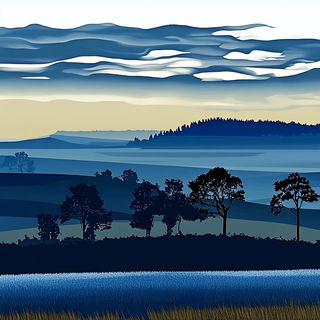 Chromapulp style, Midjourney V6.1: realistic landscape photograph of quiet dawn