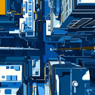 Chromapulp style, Midjourney V6.1: technical infrastructure blueprint schematics