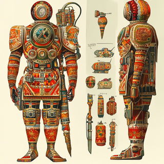 Vitrail Serpentarium style, Midjourney V6.1: concept art character design of retropunk steam knight