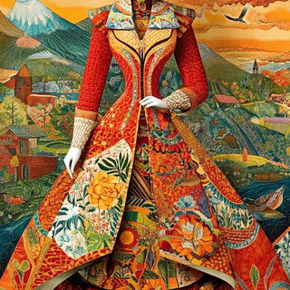 Vitrail Serpentarium style, Midjourney V6.1: haute-couture fashion outfit