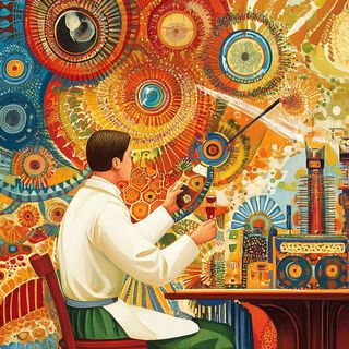 Vitrail Serpentarium style, Midjourney V6.1: editorial illustration for popular scientific magazine cover