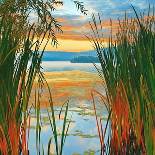Vitrail Serpentarium style, Midjourney V6.1: realistic landscape photograph of quiet dawn