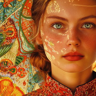 Vitrail Serpentarium style, Midjourney V6.1: photographic portrait of female protagonist