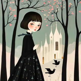 Xanthophyll Falls style, Midjourney V6.1: retro fairy-tale illustration