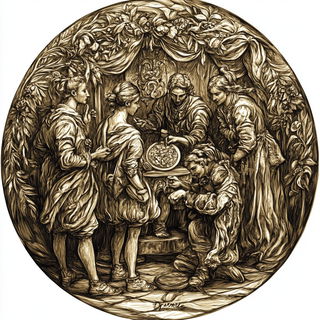 Sunleaf Illumination style, Midjourney V6.1: classical 18th-century oil painting