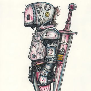 Afterbath Solaria style, Midjourney V6.1: concept art character design of retropunk steam knight