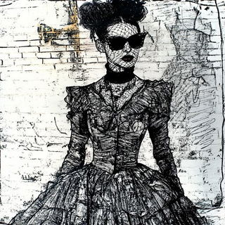 Florapulp style, Midjourney V6.1: haute-couture fashion outfit