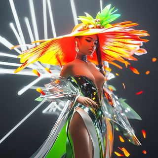 Toucansurge style, Midjourney V6.1: haute-couture fashion outfit