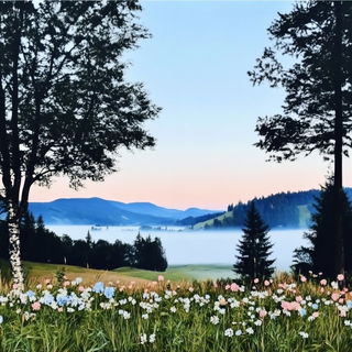 Petalrouse style, Midjourney V6.1: realistic landscape photograph of quiet dawn