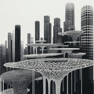 Gogglehook Lettering style, Midjourney V6.1: megacity with futuristic bioarchitecture
