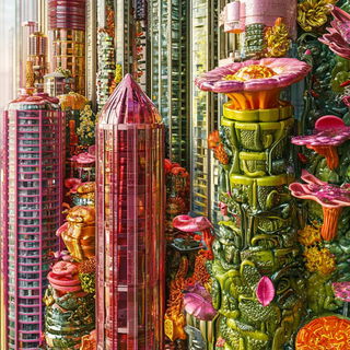 Inkshan style, Midjourney V6.1: megacity with futuristic bioarchitecture