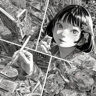 Inkshan style, Midjourney V6.1: black-and-white manga comic strip