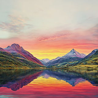 Inkshan style, Midjourney V6.1: realistic landscape photograph of quiet dawn