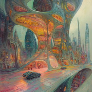 Redmouth Taffeta style, Midjourney V6.1: megacity with futuristic bioarchitecture