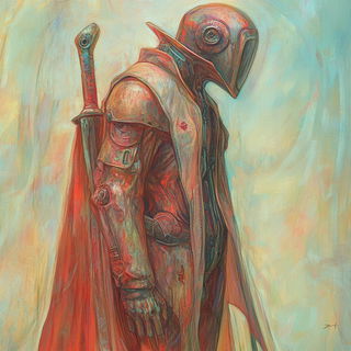 Redmouth Taffeta style, Midjourney V6.1: concept art character design of retropunk steam knight