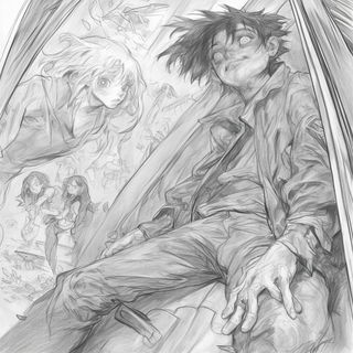 Redmouth Taffeta style, Midjourney V6.1: black-and-white manga comic strip