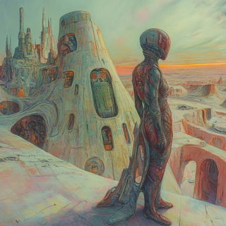 Redmouth Taffeta style, Midjourney V6.1: cinematic shot from sci-fi movie