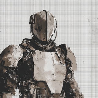 Quinacridone Afterrain style, Midjourney V6.1: concept art character design of retropunk steam knight