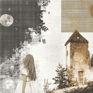 Quinacridone Afterrain style, Midjourney V6.1: retro fairy-tale illustration