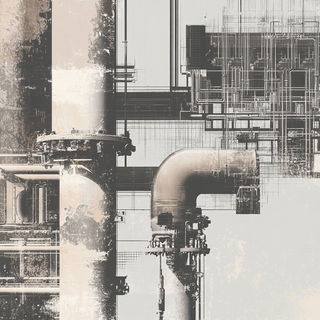 Quinacridone Afterrain style, Midjourney V6.1: technical infrastructure blueprint schematics