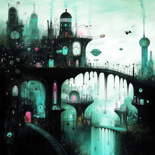 Blackthorn Baroque Anime style, Midjourney V6.1: megacity with futuristic bioarchitecture