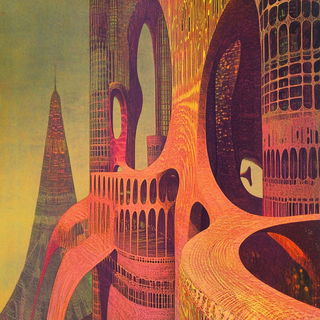 Moonharbor Cartotheque style, Midjourney V6.1: megacity with futuristic bioarchitecture