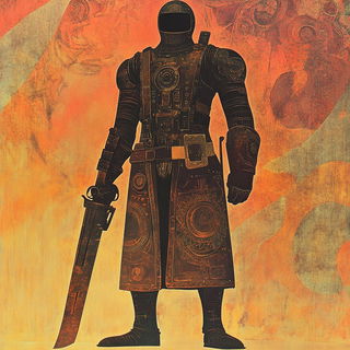 Moonharbor Cartotheque style, Midjourney V6.1: concept art character design of retropunk steam knight
