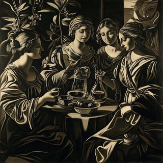 Bioluminochromism style, Midjourney V6.1: classical 18th-century oil painting