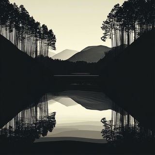 Bioluminochromism style, Midjourney V6.1: realistic landscape photograph of quiet dawn