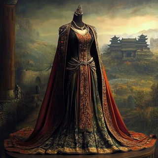 Orchid Viaduct Line style, Midjourney V6.1: haute-couture fashion outfit