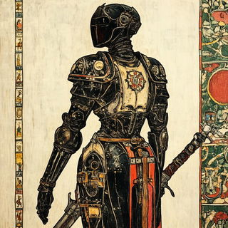 Neon Undertow style, Midjourney V6.1: concept art character design of retropunk steam knight