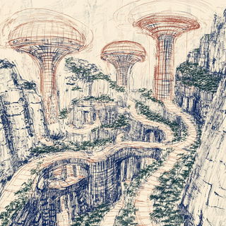 Madder Ink Front style, Midjourney V6.1: megacity with futuristic bioarchitecture