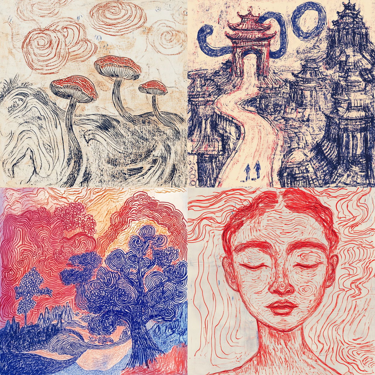 Madder Ink Front style, Midjourney V6.1, render 1 of 4