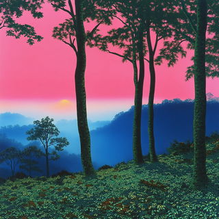 Brushmark Behemoths style, Midjourney V6.1: realistic landscape photograph of quiet dawn