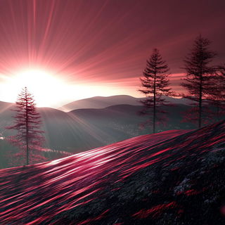 Cliffskin Chromapuppetry style, Midjourney V6.1: realistic landscape photograph of quiet dawn