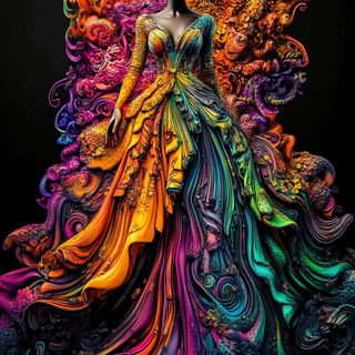Pilgrimscale style, Midjourney V6.1: haute-couture fashion outfit