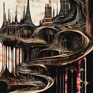 Inkfold Basin style, Midjourney V6.1: megacity with futuristic bioarchitecture