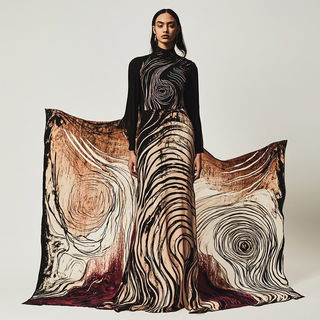 Inkfold Basin style, Midjourney V6.1: haute-couture fashion outfit