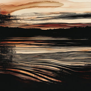Inkfold Basin style, Midjourney V6.1: realistic landscape photograph of quiet dawn
