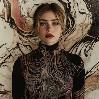 Inkfold Basin style, Midjourney V6.1: photographic portrait of female protagonist