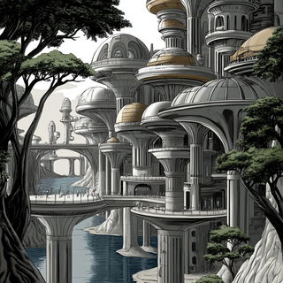 Burlap Crown style, Midjourney V6.1: megacity with futuristic bioarchitecture