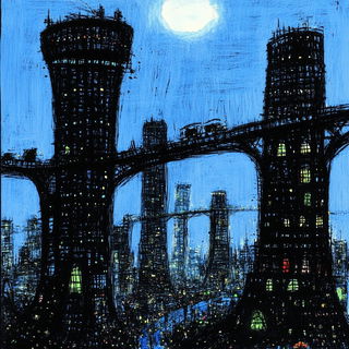 Crownblock Scribbleform style, Midjourney V6.1: megacity with futuristic bioarchitecture