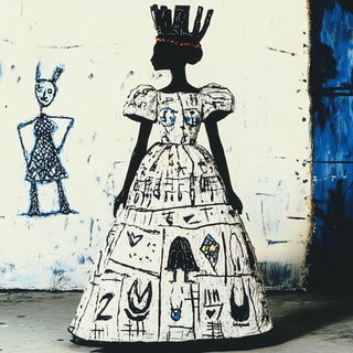 Crownblock Scribbleform style, Midjourney V6.1: haute-couture fashion outfit