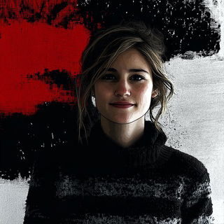 Letterpress Sunstrike style, Midjourney V6.1: photographic portrait of female protagonist