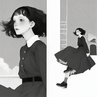 Hazecrank style, Midjourney V6.1: black-and-white manga comic strip