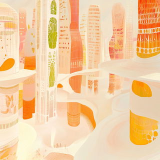 Rainbow Pour Stories style, Midjourney V6.1: megacity with futuristic bioarchitecture