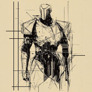 Sangha Marbling style, Midjourney V6.1: concept art character design of retropunk steam knight