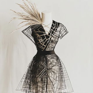Sangha Marbling style, Midjourney V6.1: haute-couture fashion outfit