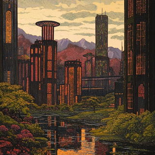 Monolith Compass style, Midjourney V6.1: megacity with futuristic bioarchitecture